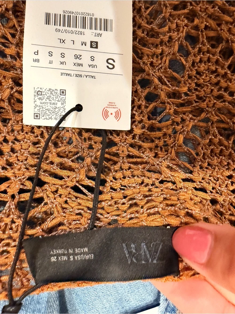 ZARA Lightweight Crocheted Long-Sleeve Top in Brown